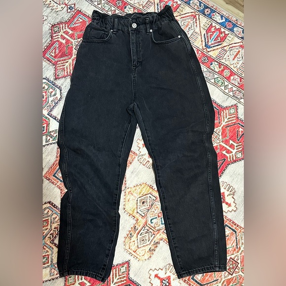 Mango Denim - MNG Mango Black Paperbag Waist Tapered Jeans – Size 4 / EUR 36
